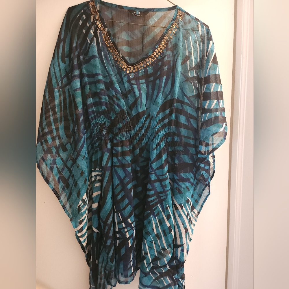 Turquoise Sheer Blouse/Cover Up, Size L, Preloved